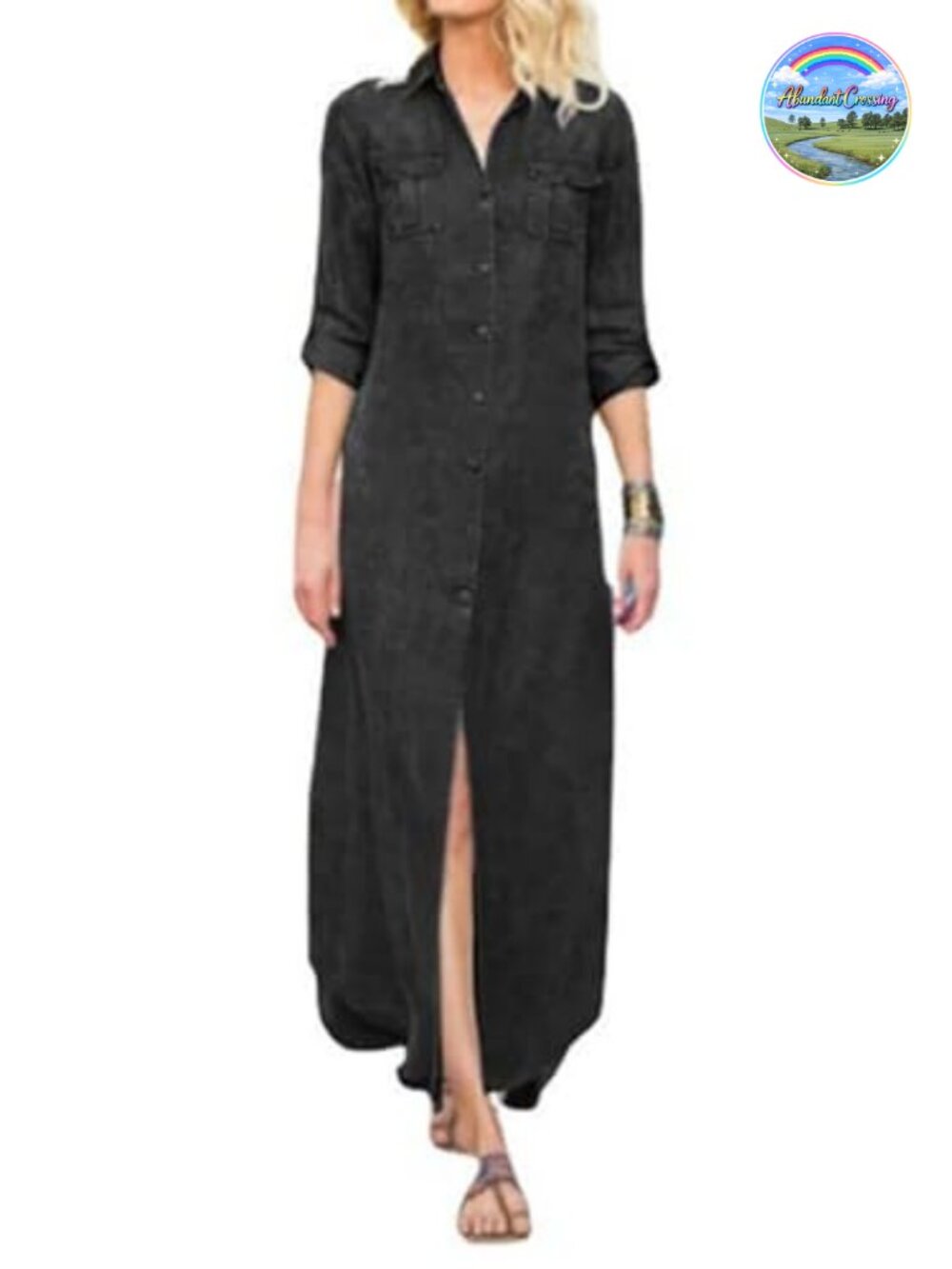 Women's Denim Shirt Dress Button Down Long Sleeve Maxi Jean Dress